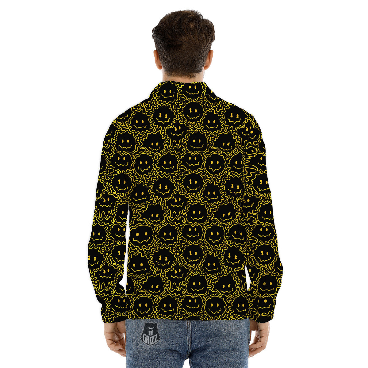 Yellow Crazy Emoji Print Pattern Men's Dress Shirts-grizzshop