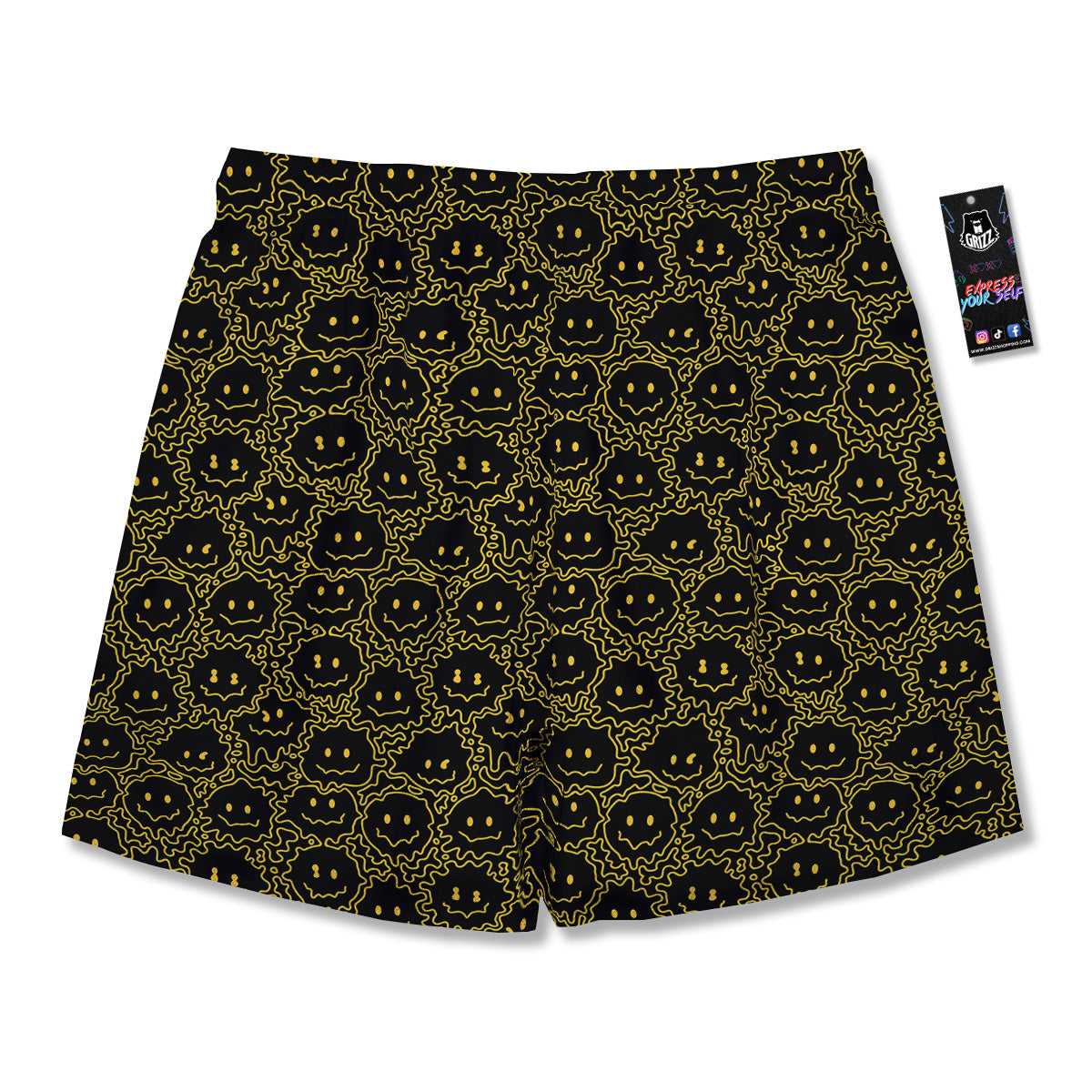 Yellow Crazy Emoji Print Pattern Men's Running Shorts-grizzshop