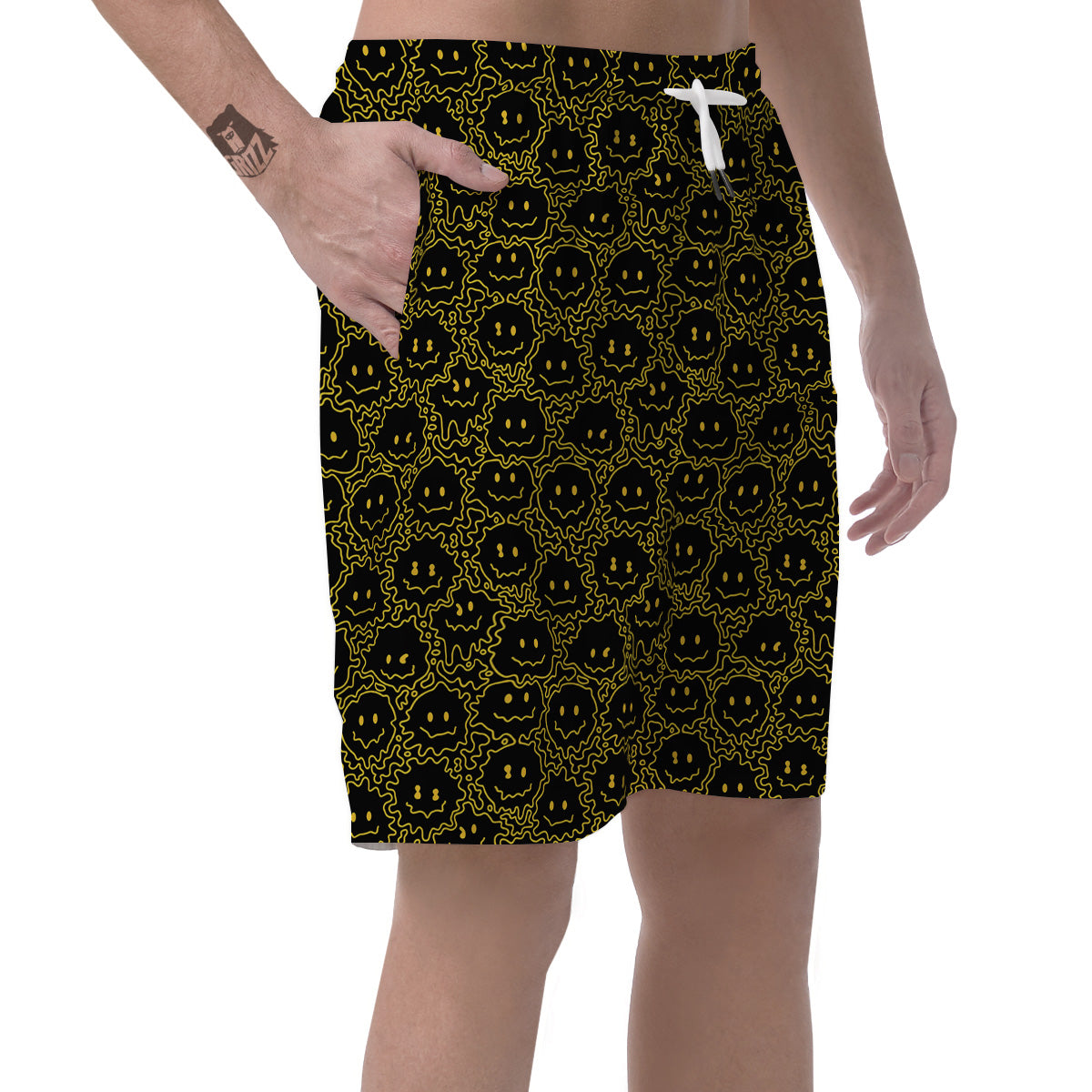Yellow Crazy Emoji Print Pattern Men's Shorts-grizzshop