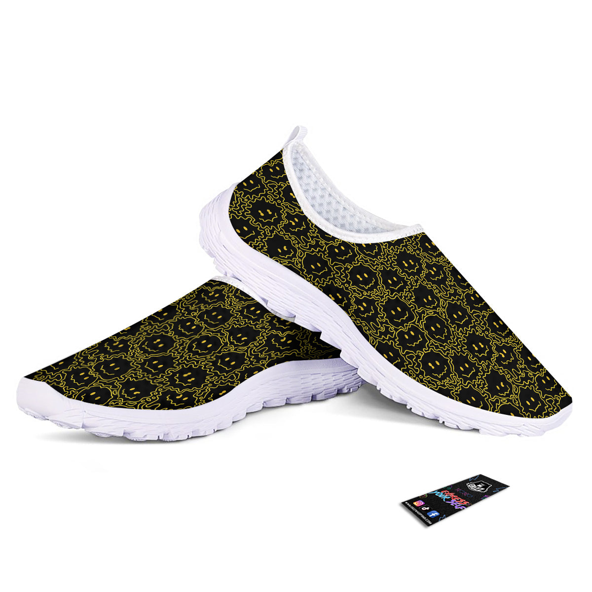 Yellow Crazy Emoji Print Pattern Nurse Shoes-grizzshop