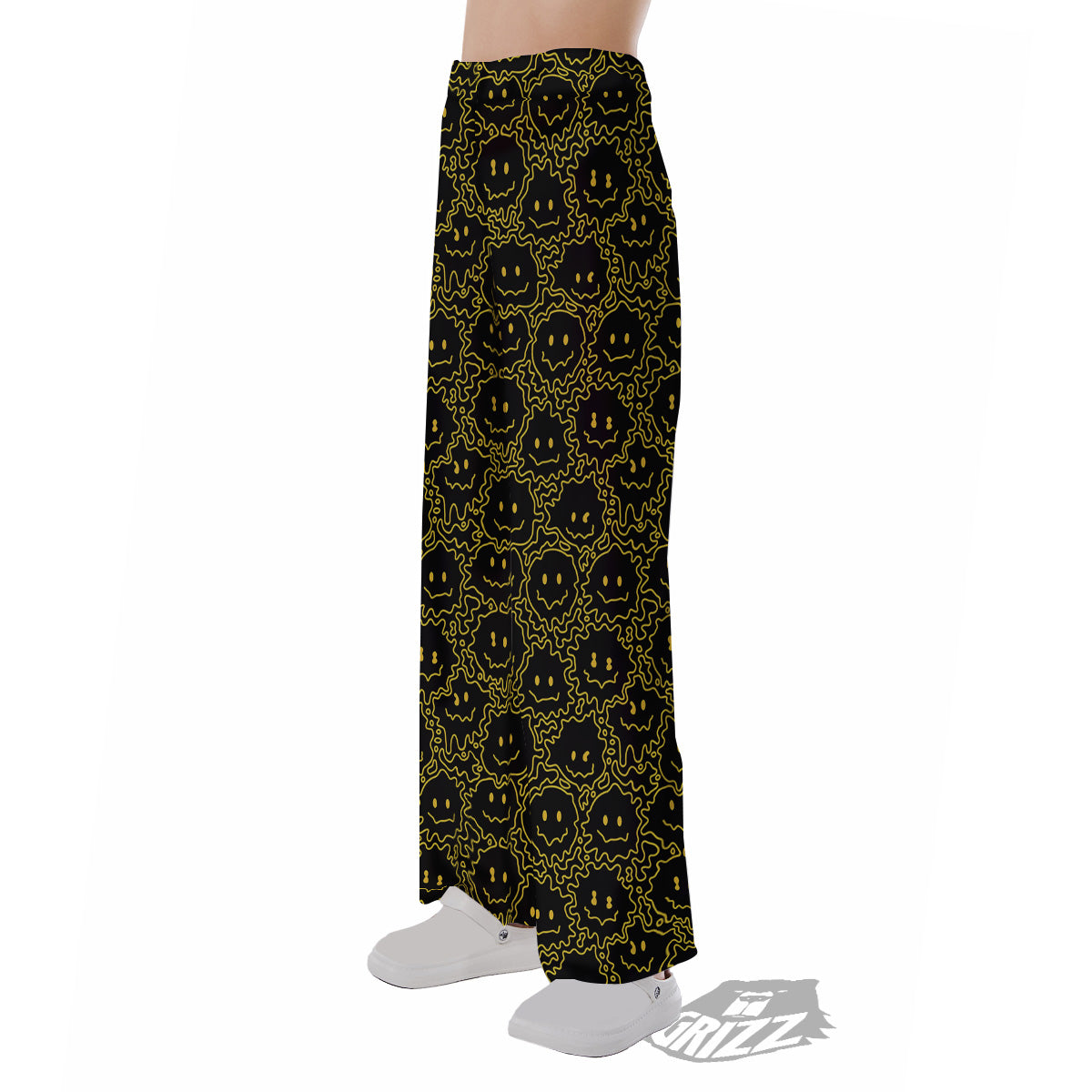 Yellow Crazy Emoji Print Pattern Pajama Pants-grizzshop