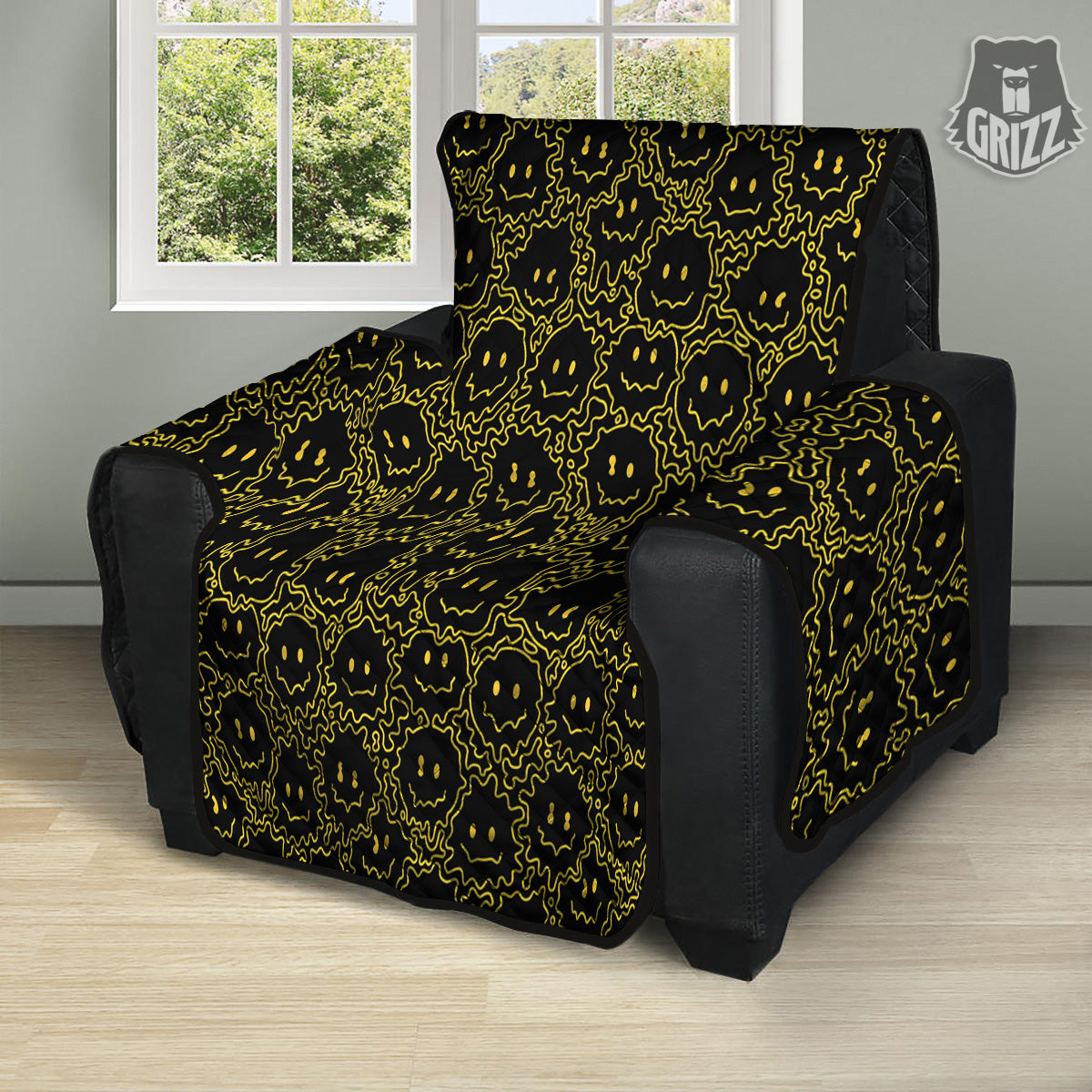 Yellow Crazy Emoji Print Pattern Recliner Protector-grizzshop