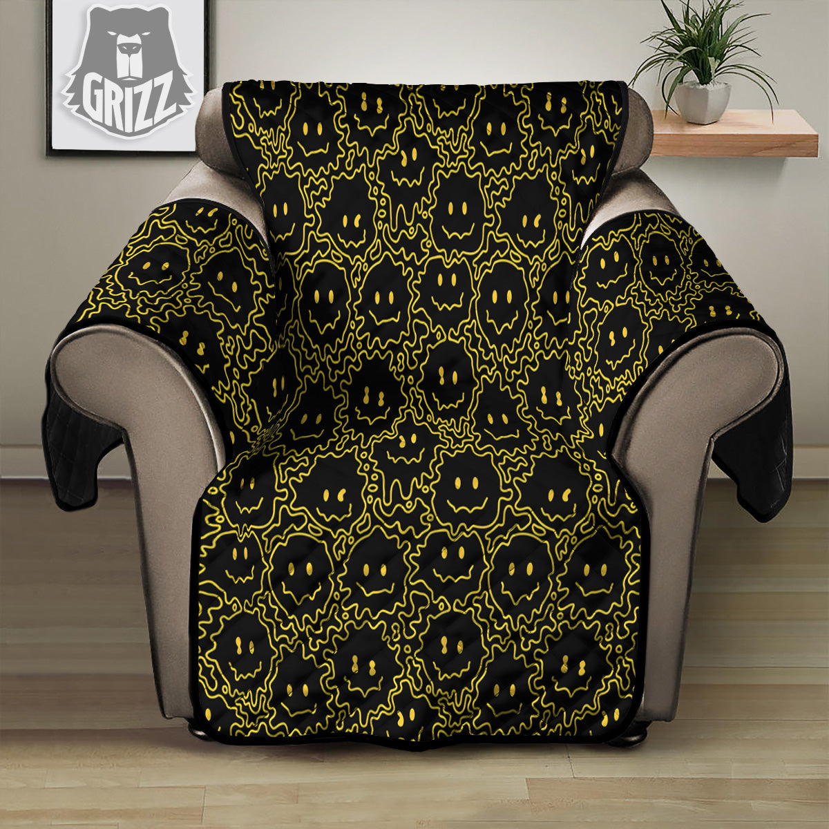 Yellow Crazy Emoji Print Pattern Recliner Protector-grizzshop