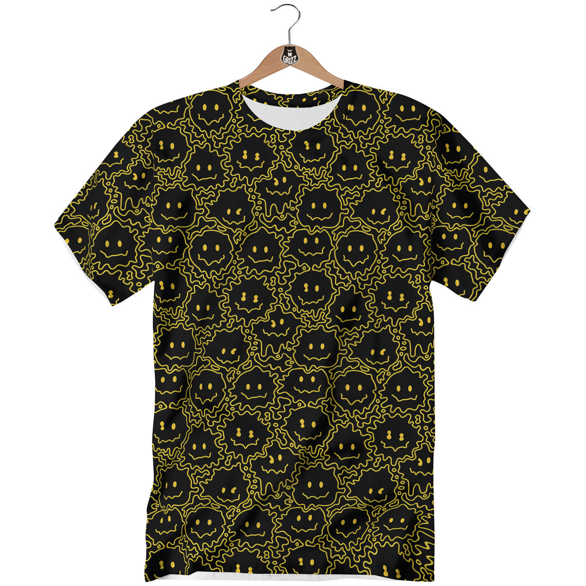 Yellow Crazy Emoji Print Pattern T-Shirt-grizzshop