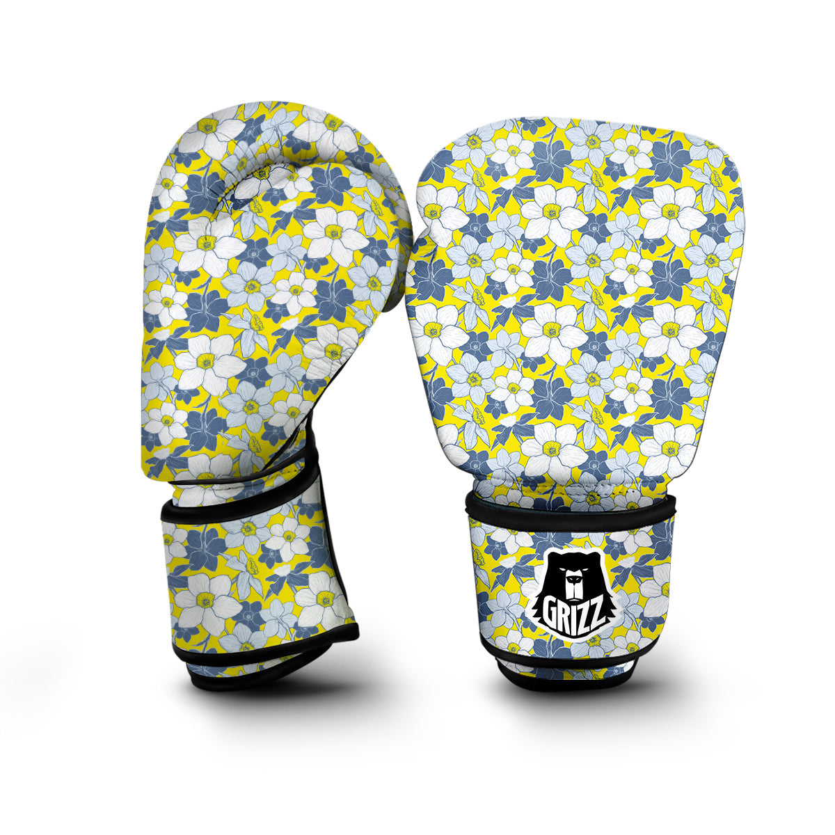 Yellow Daffodil Print Pattern Boxing Gloves-grizzshop