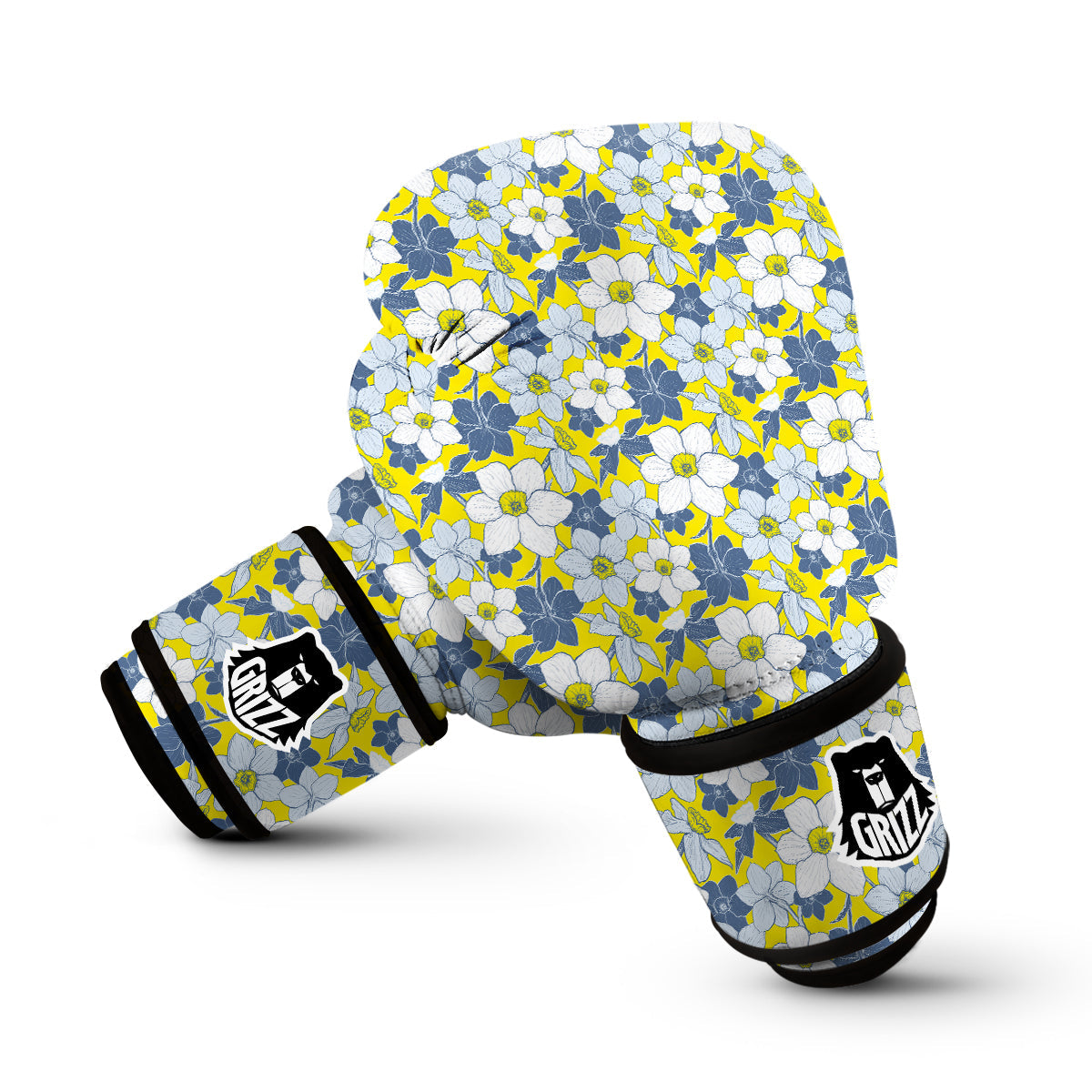 Yellow Daffodil Print Pattern Boxing Gloves-grizzshop