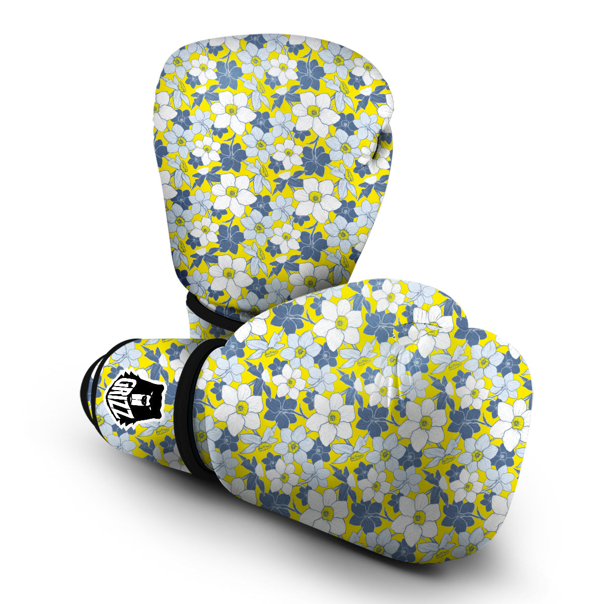 Yellow Daffodil Print Pattern Boxing Gloves-grizzshop