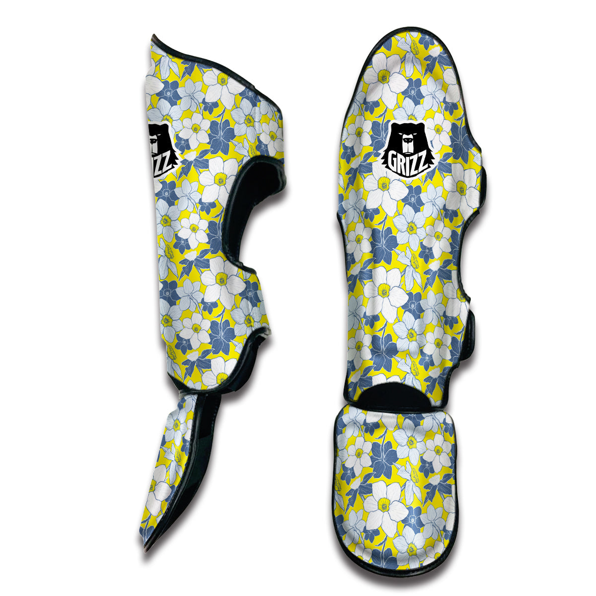 Yellow Daffodil Print Pattern Muay Thai Shin Guards-grizzshop