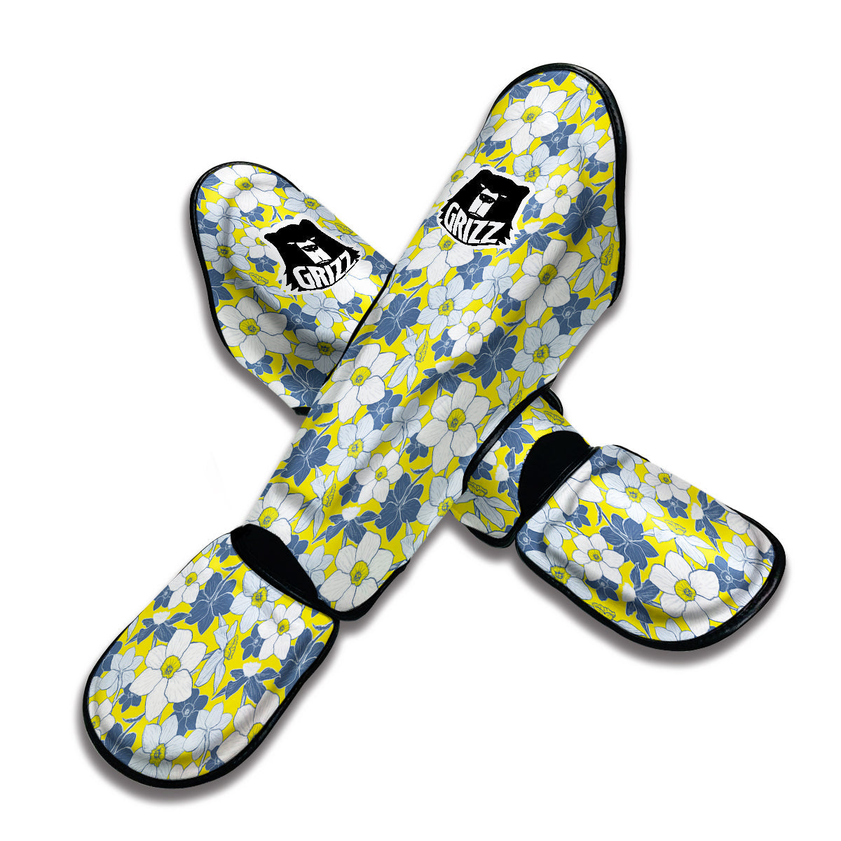 Yellow Daffodil Print Pattern Muay Thai Shin Guards-grizzshop