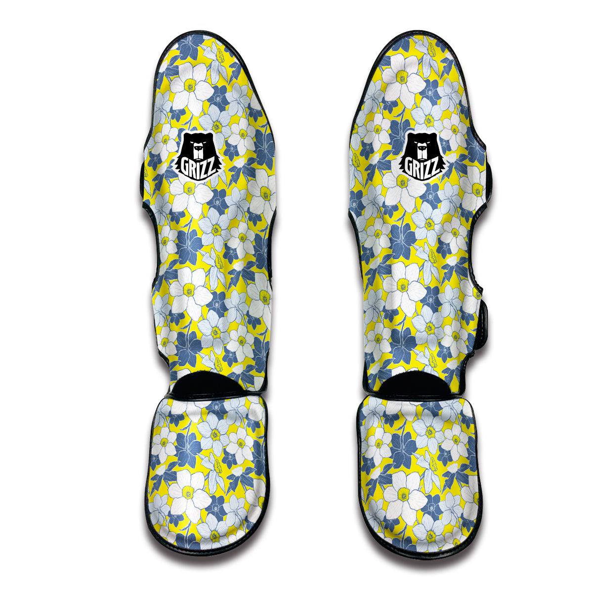 Yellow Daffodil Print Pattern Muay Thai Shin Guards-grizzshop