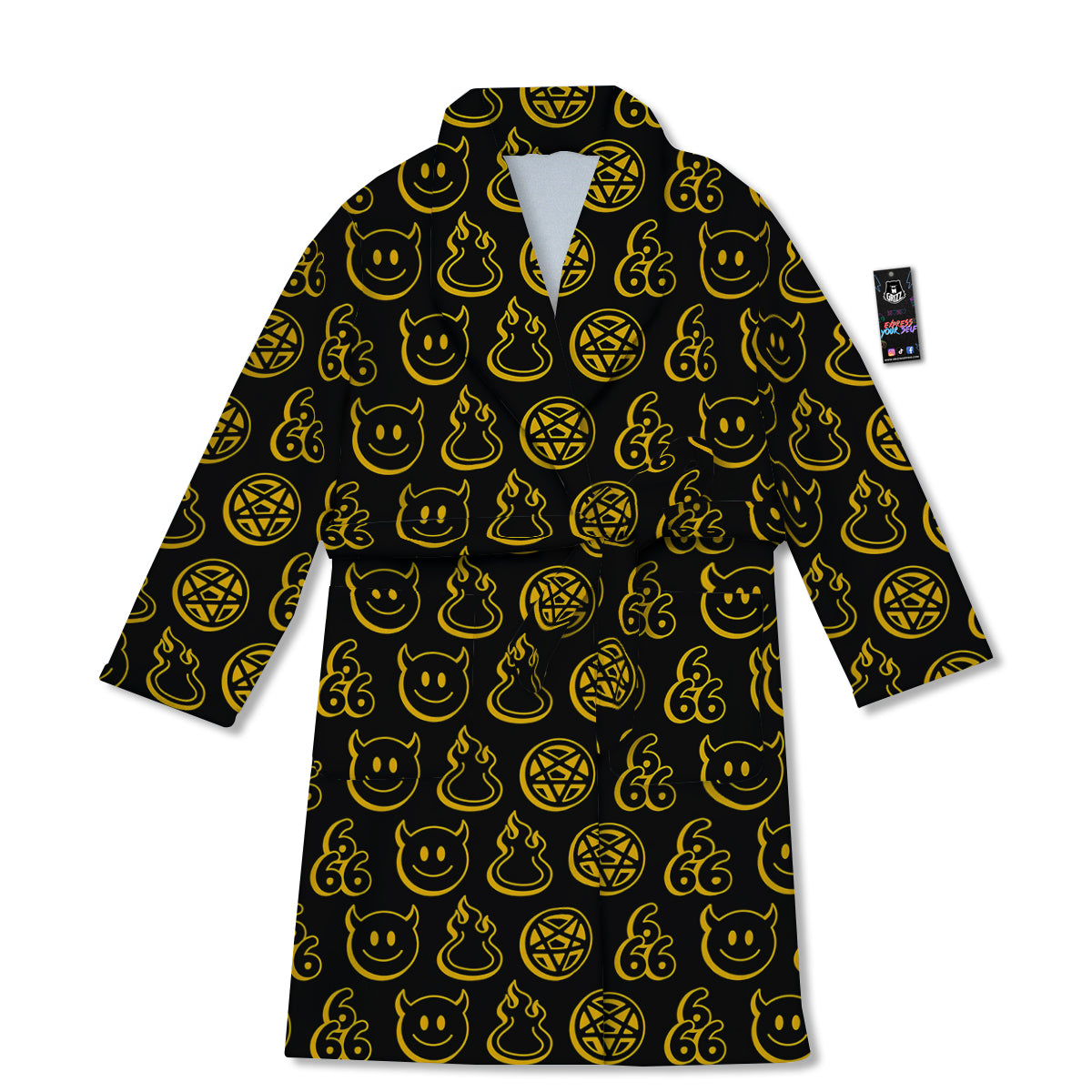 Yellow Demon Smile And Symbol Print Pattern Bathrobe-grizzshop