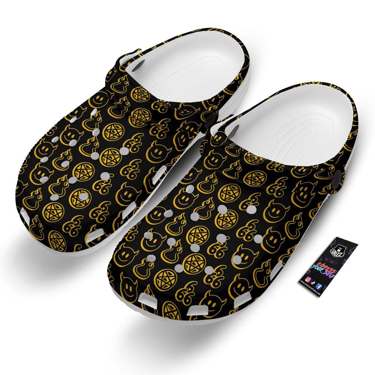 Yellow Demon Smile And Symbol Print Pattern Clog-grizzshop