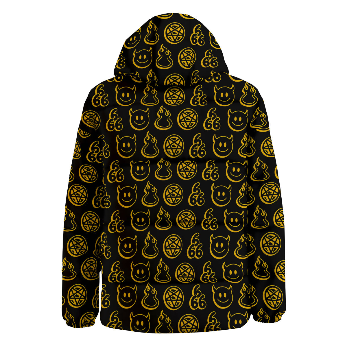 Yellow Demon Smile And Symbol Print Pattern Down Jacket-grizzshop