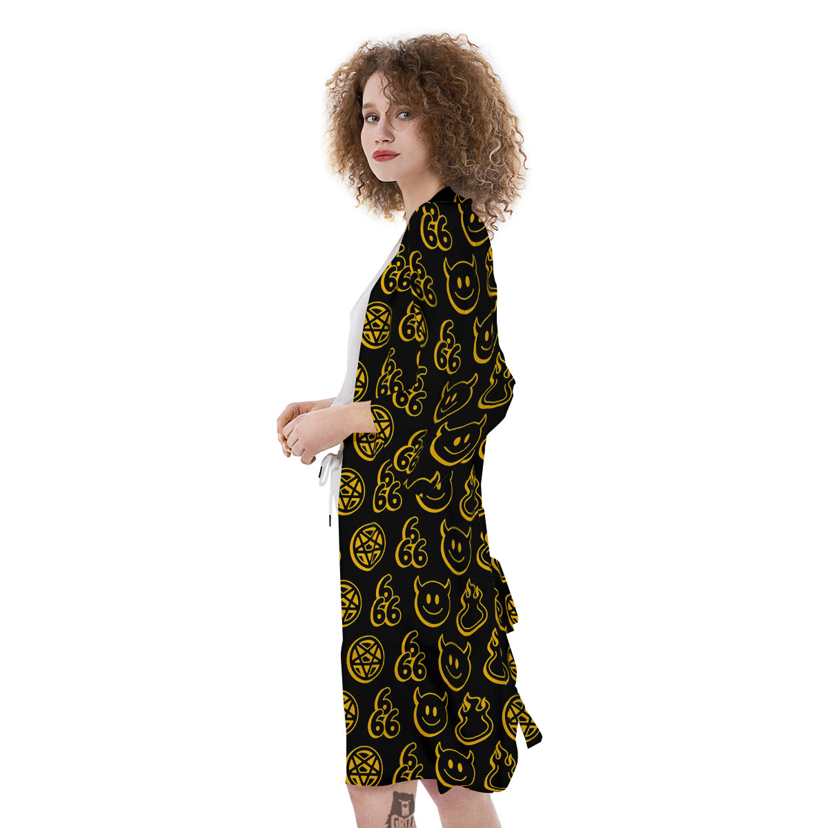 Yellow Demon Smile And Symbol Print Pattern Kimono-grizzshop