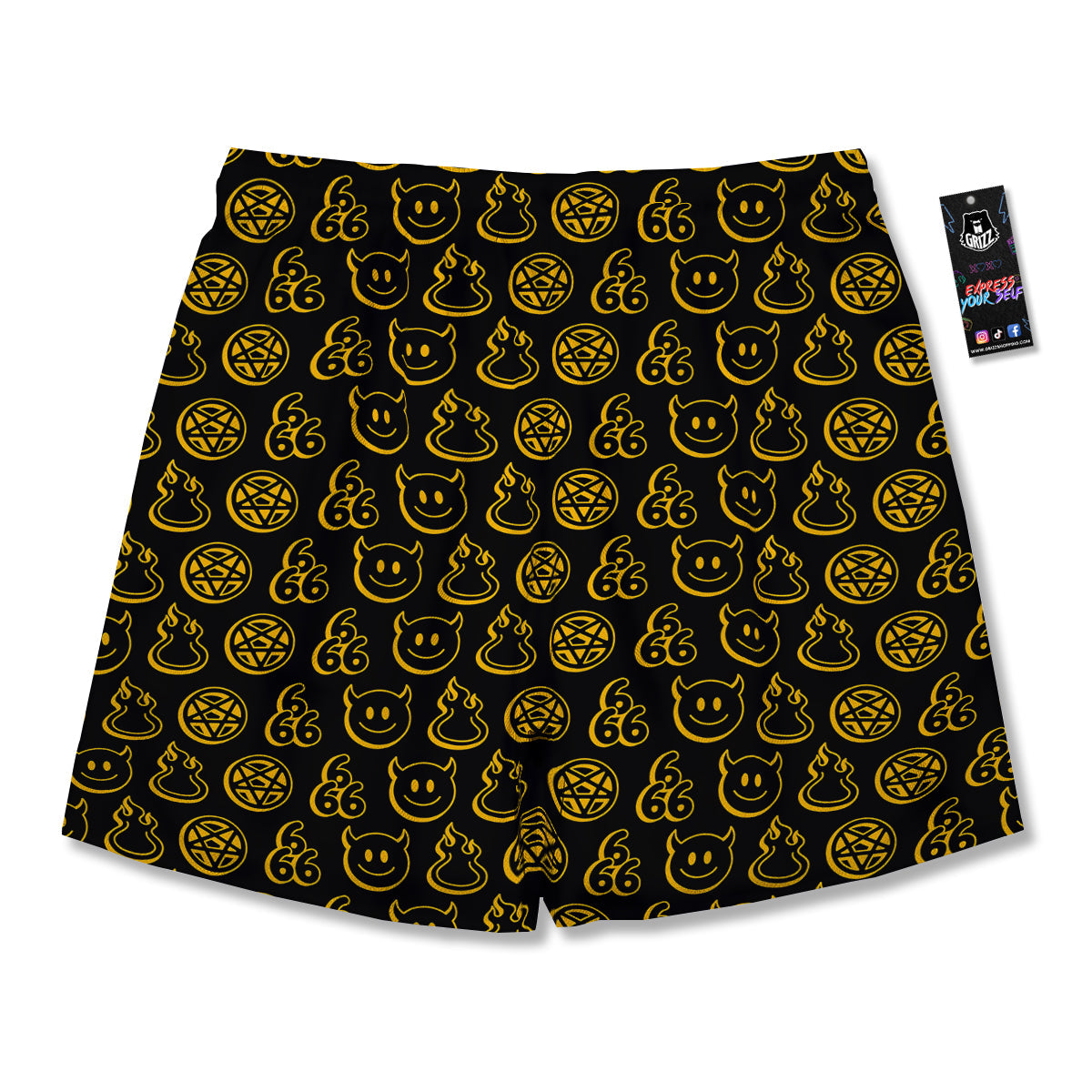 Yellow Demon Smile And Symbol Print Pattern Men's Running Shorts-grizzshop