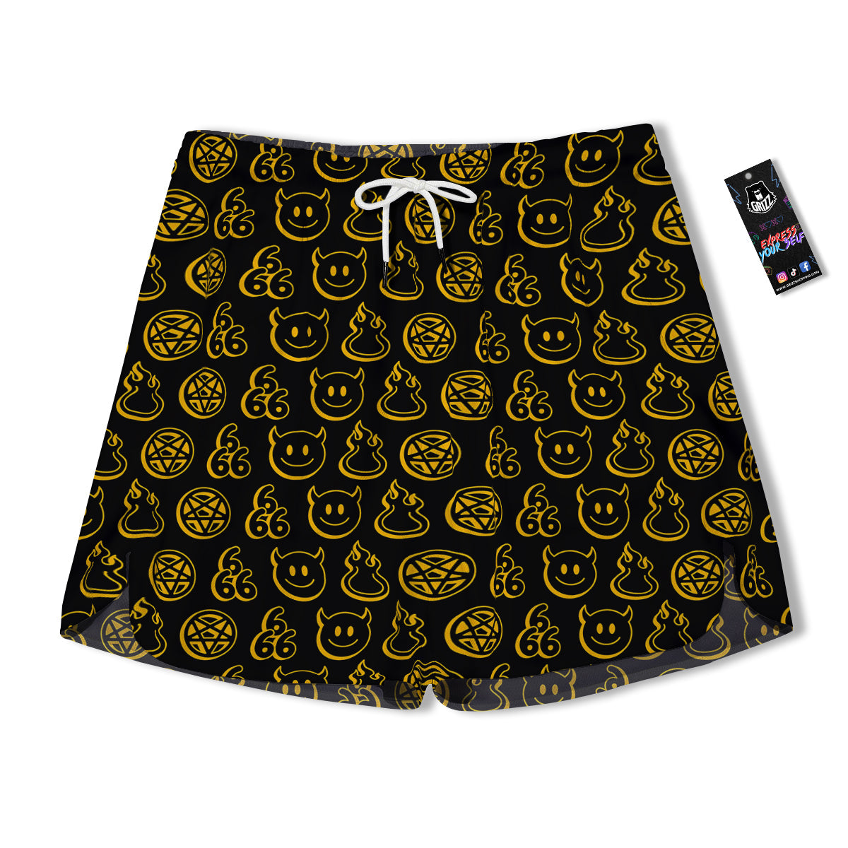 Yellow Demon Smile And Symbol Print Pattern Men's Running Shorts-grizzshop