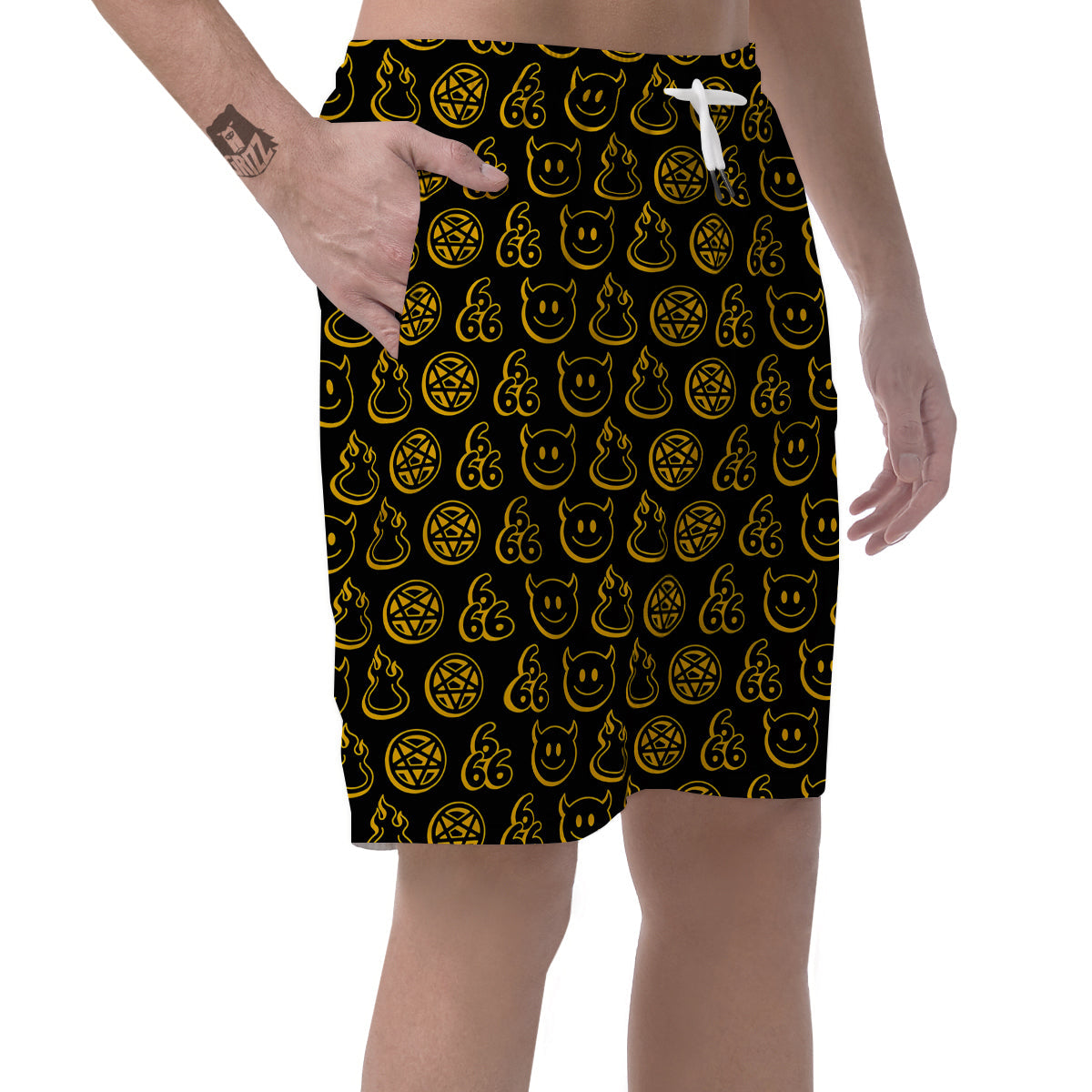 Yellow Demon Smile And Symbol Print Pattern Men's Shorts-grizzshop