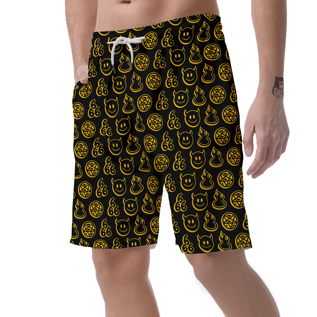 Yellow Demon Smile And Symbol Print Pattern Men's Shorts-grizzshop