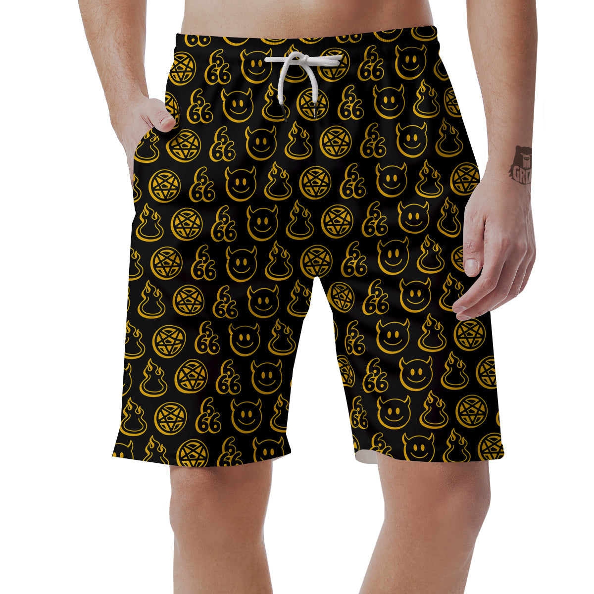 Yellow Demon Smile And Symbol Print Pattern Men's Shorts-grizzshop
