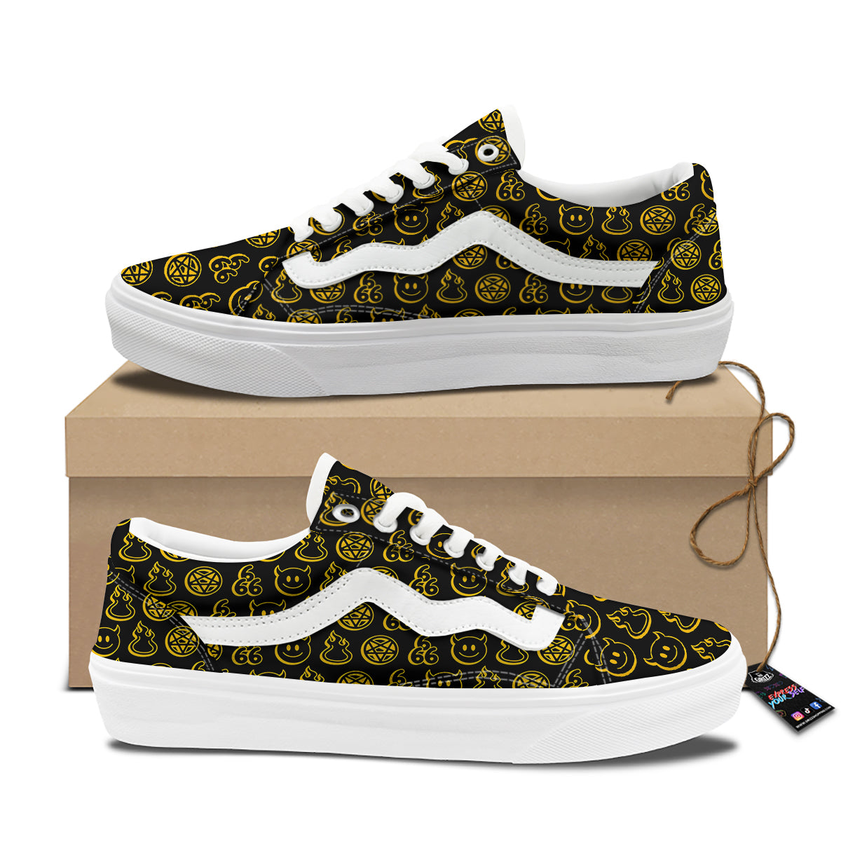 Yellow Demon Smile And Symbol Print Pattern Skate Shoes-grizzshop