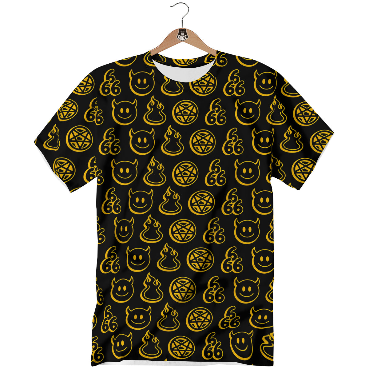 Yellow Demon Smile And Symbol Print Pattern T-Shirt-grizzshop