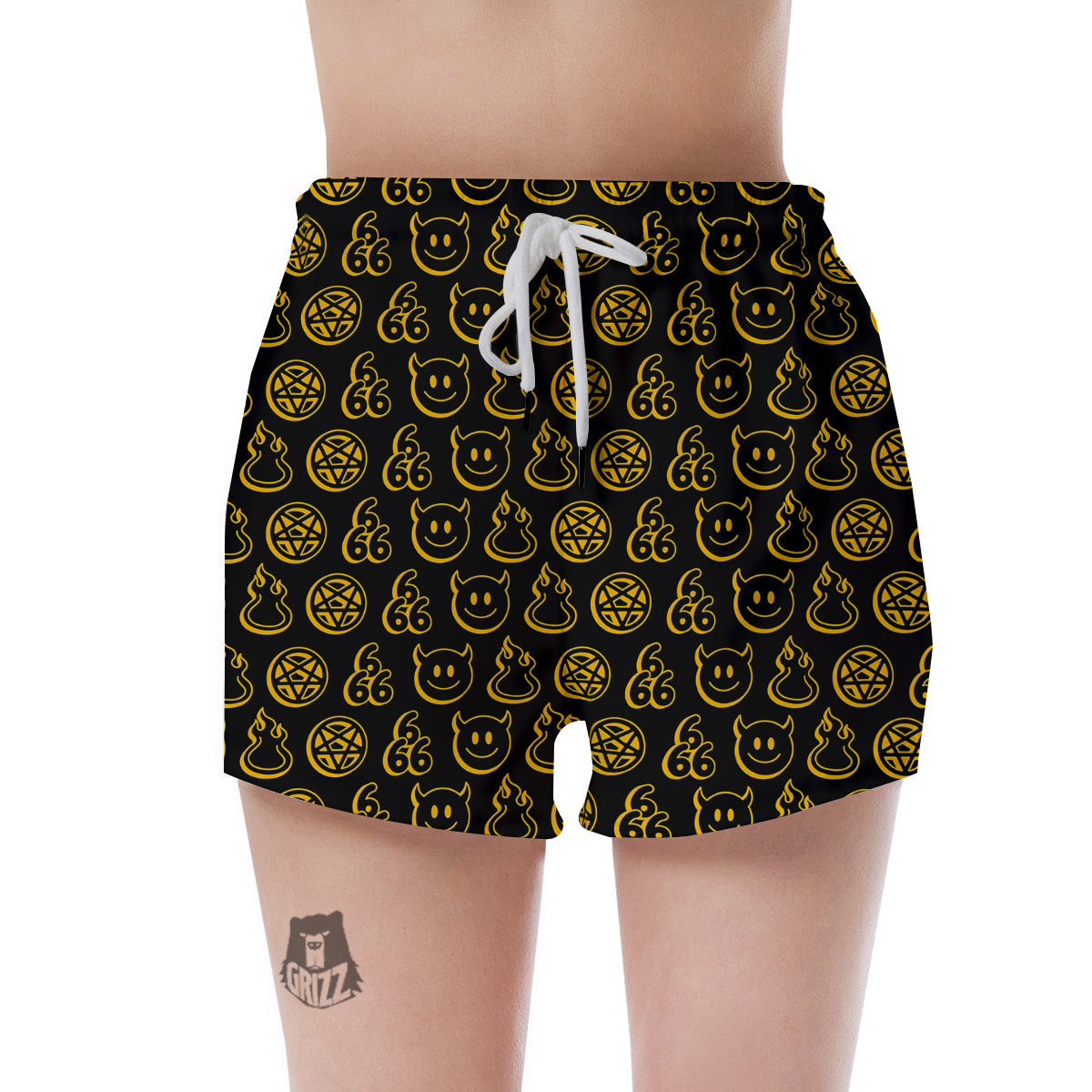 Yellow Demon Smile And Symbol Print Pattern Women's Shorts-grizzshop