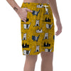 Yellow Doodle Cat Print Men's Shorts-grizzshop