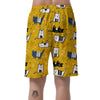 Yellow Doodle Cat Print Men's Shorts-grizzshop