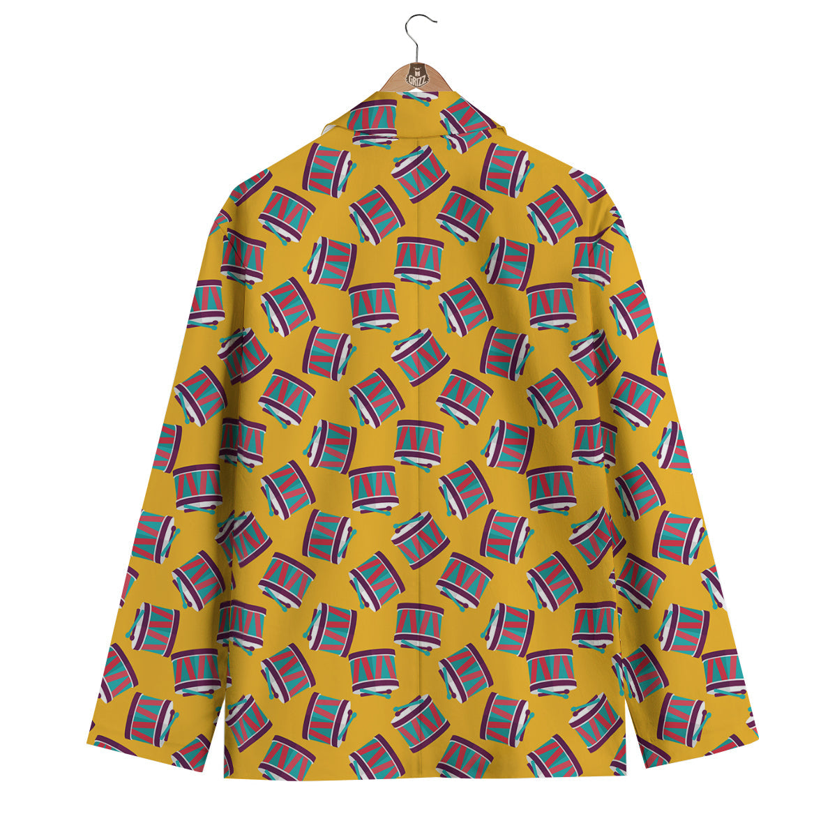 Yellow Drum Print Pattern Men's Blazer-grizzshop