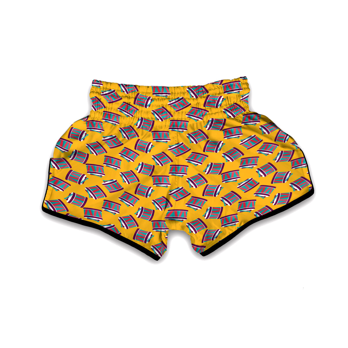 Yellow Drum Print Pattern Muay Thai Boxing Shorts-grizzshop