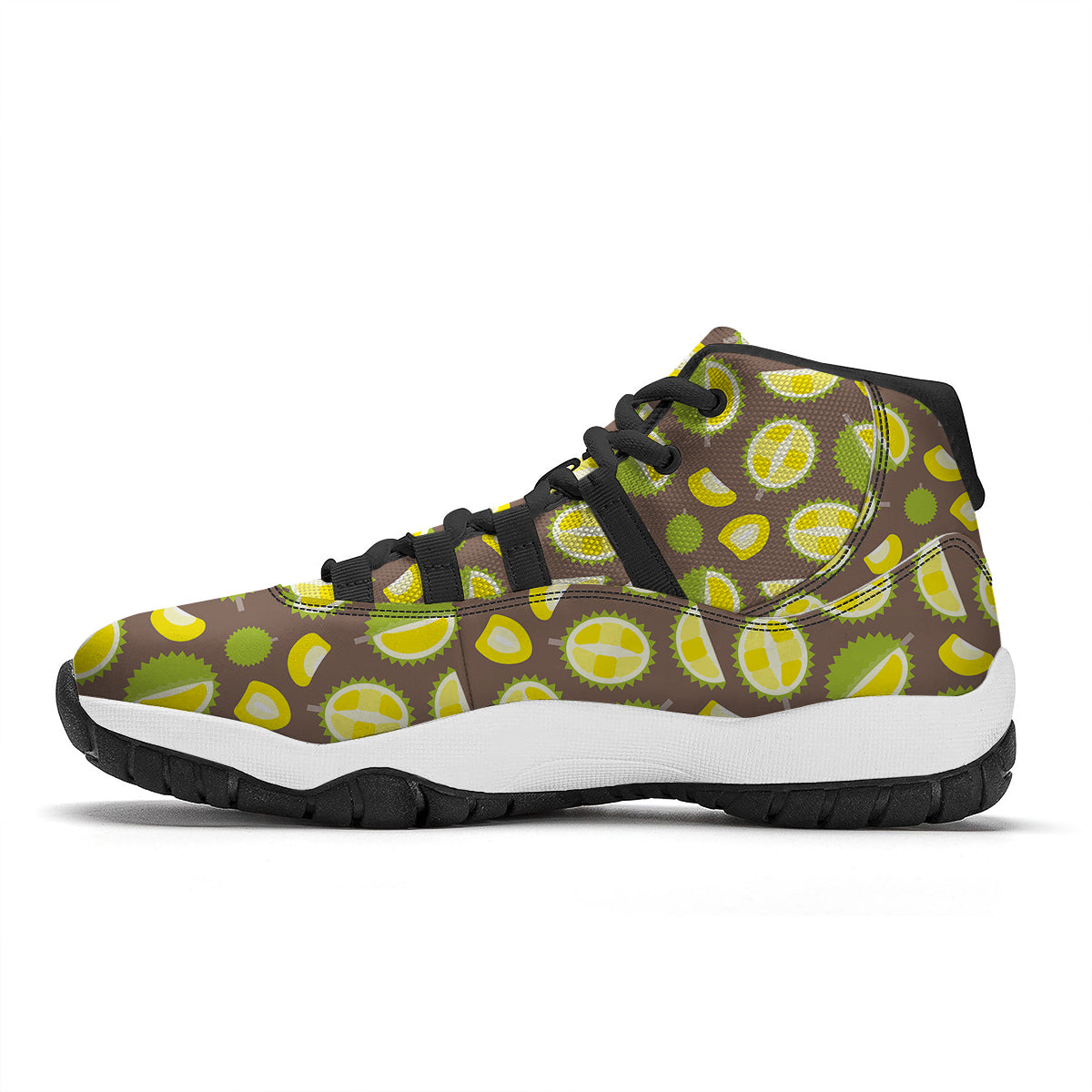 Yellow Durian Print Pattern Black Bball Shoes-grizzshop