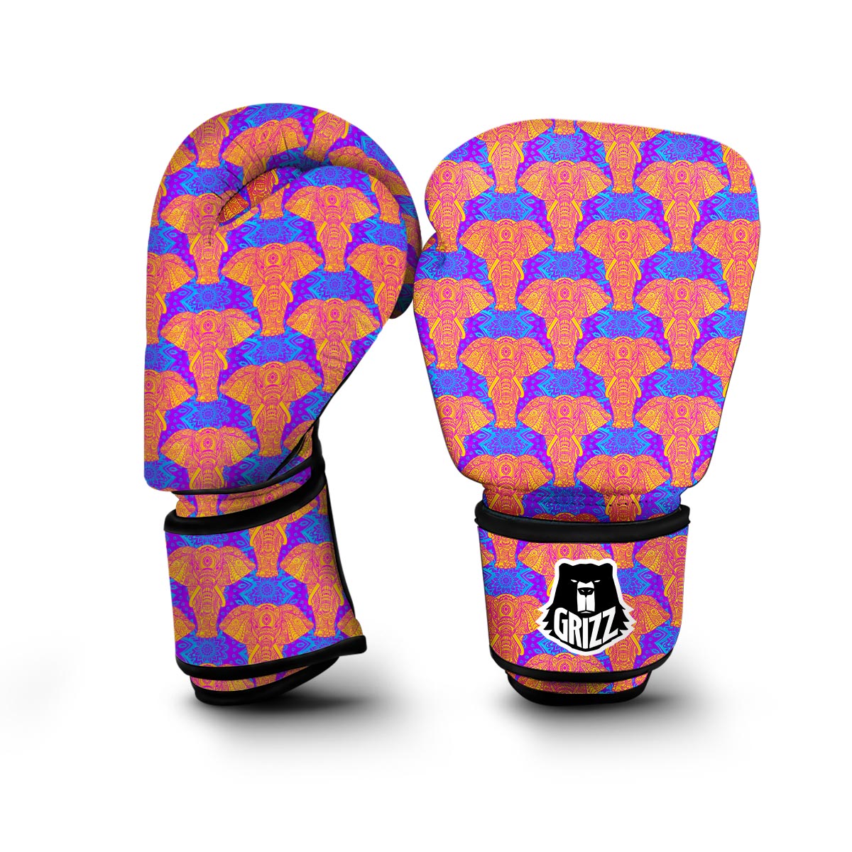 Yellow Elephant Mandala Print Boxing Gloves-grizzshop