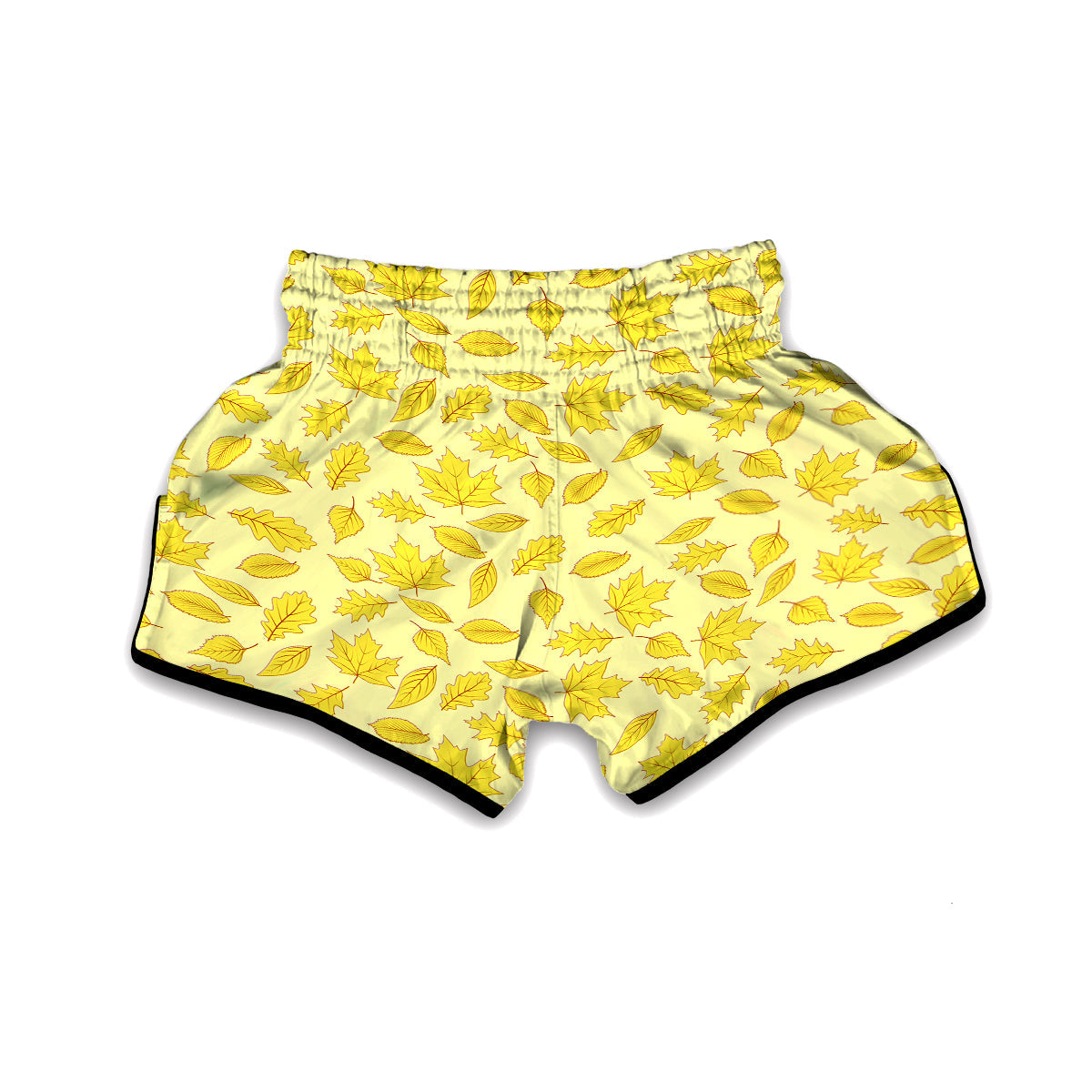 Yellow Elm Maple Leave Print Pattern Muay Thai Boxing Shorts-grizzshop