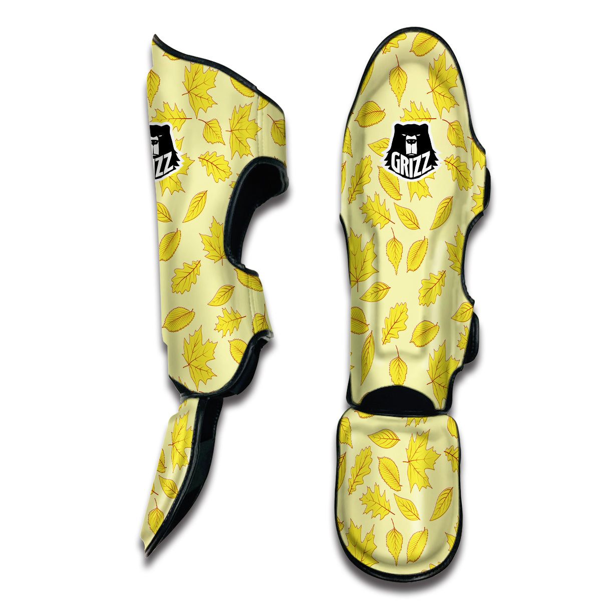 Yellow Elm Maple Leave Print Pattern Muay Thai Shin Guards-grizzshop