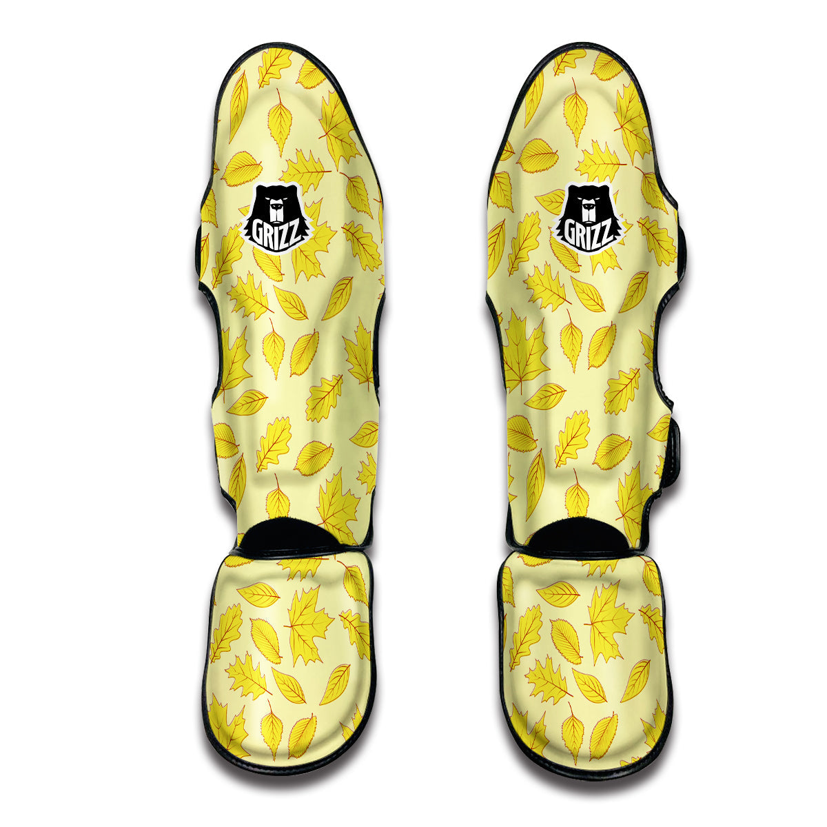 Yellow Elm Maple Leave Print Pattern Muay Thai Shin Guards-grizzshop