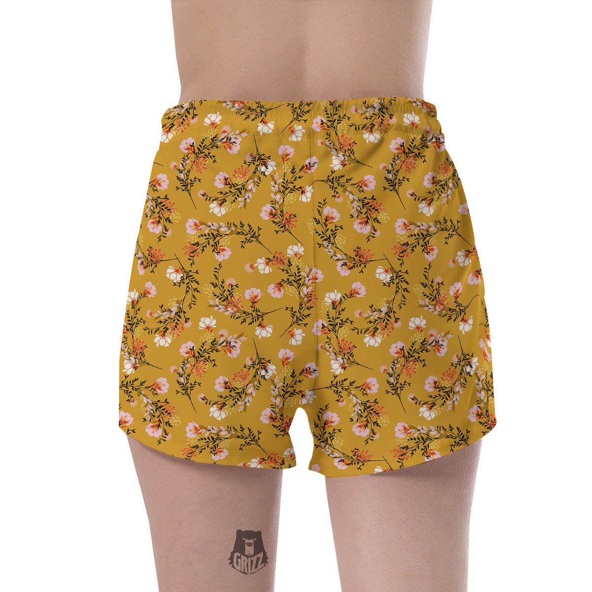 Yellow Floral Retro Print Women's Shorts-grizzshop