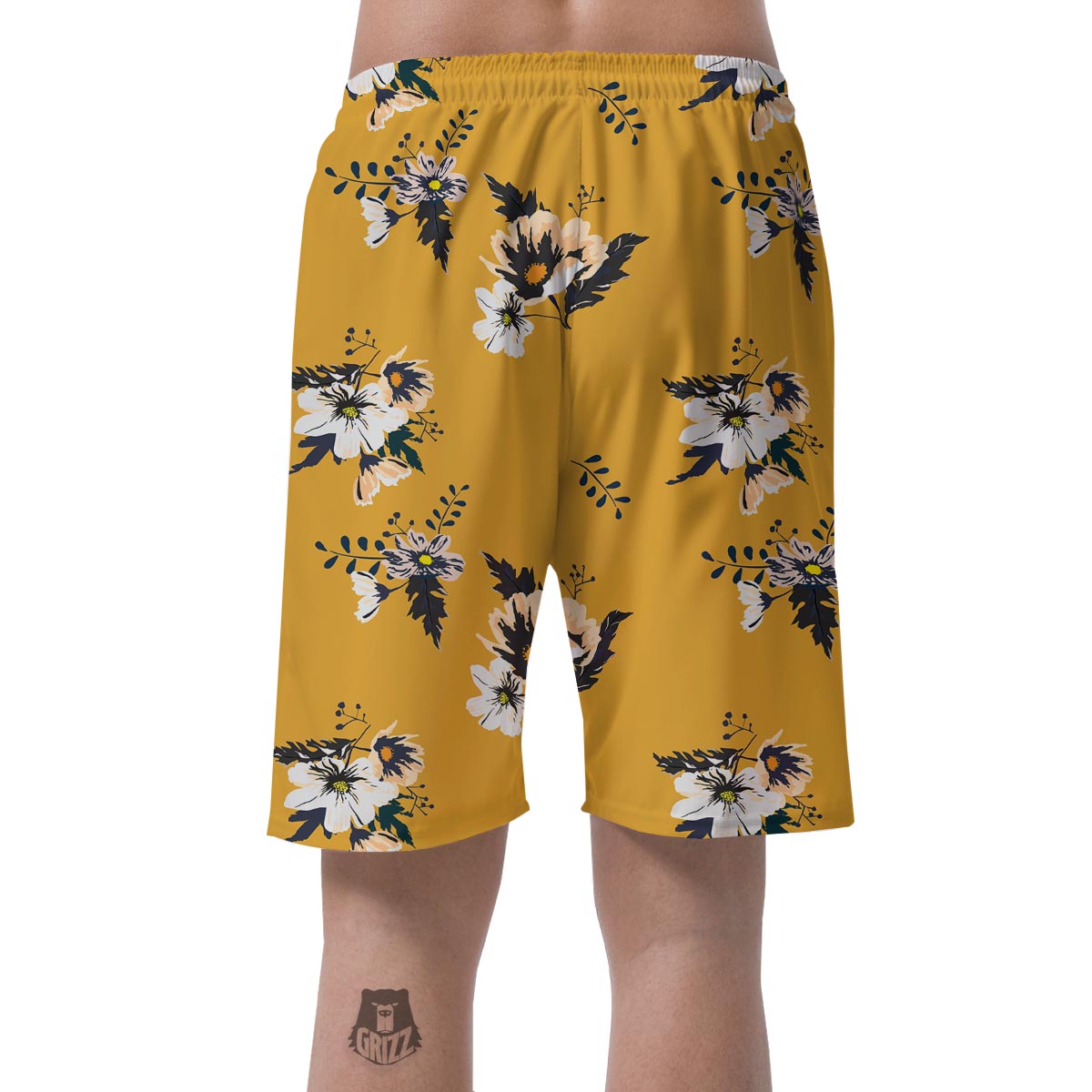 Yellow Flower Print Men's Shorts-grizzshop