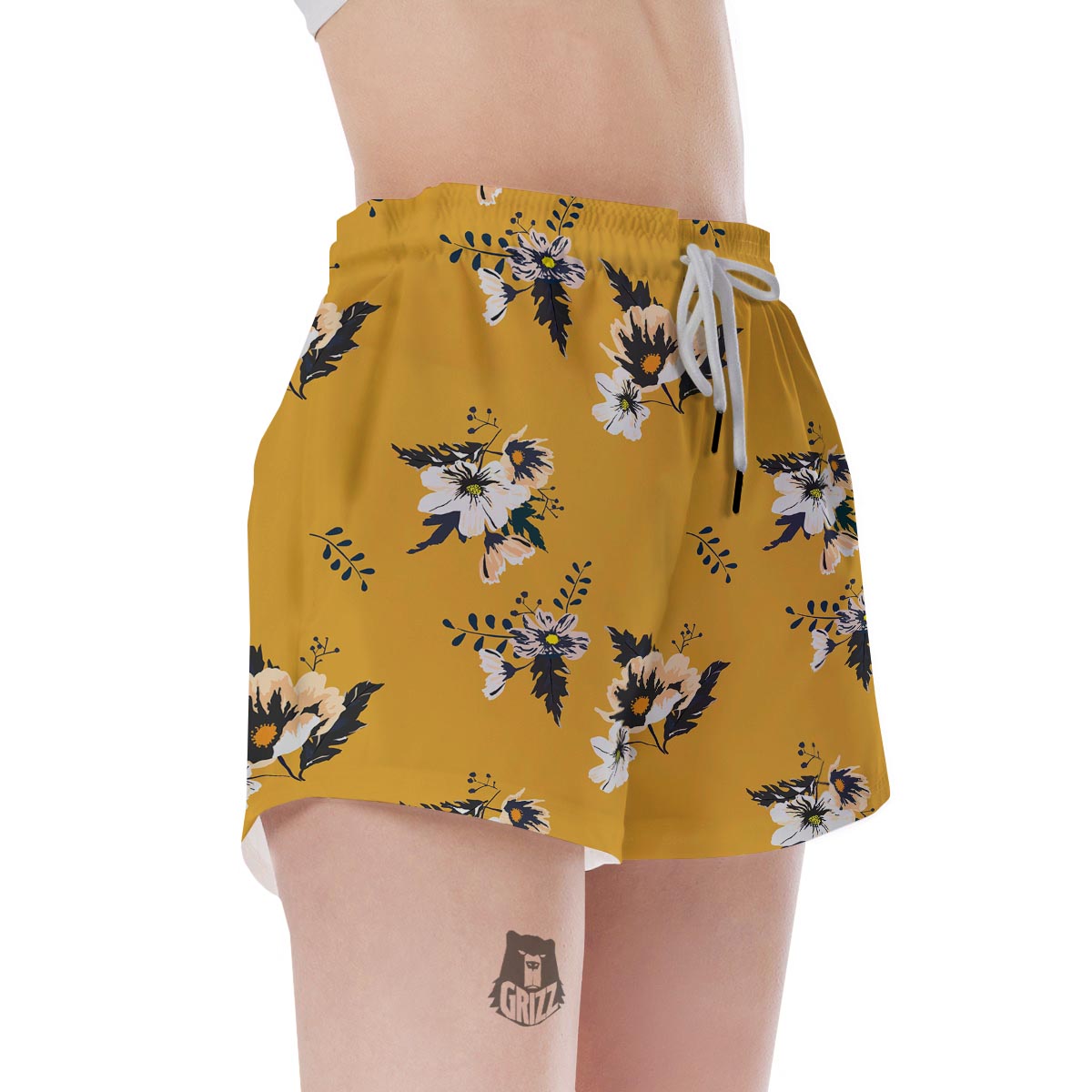 Yellow Flower Print Women's Shorts-grizzshop