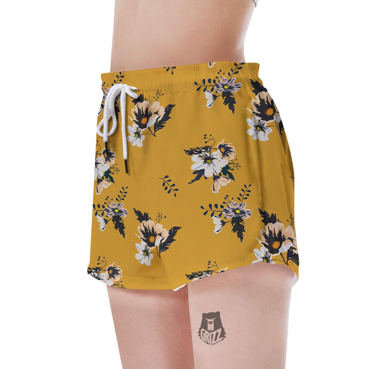 Yellow Flower Print Women's Shorts-grizzshop