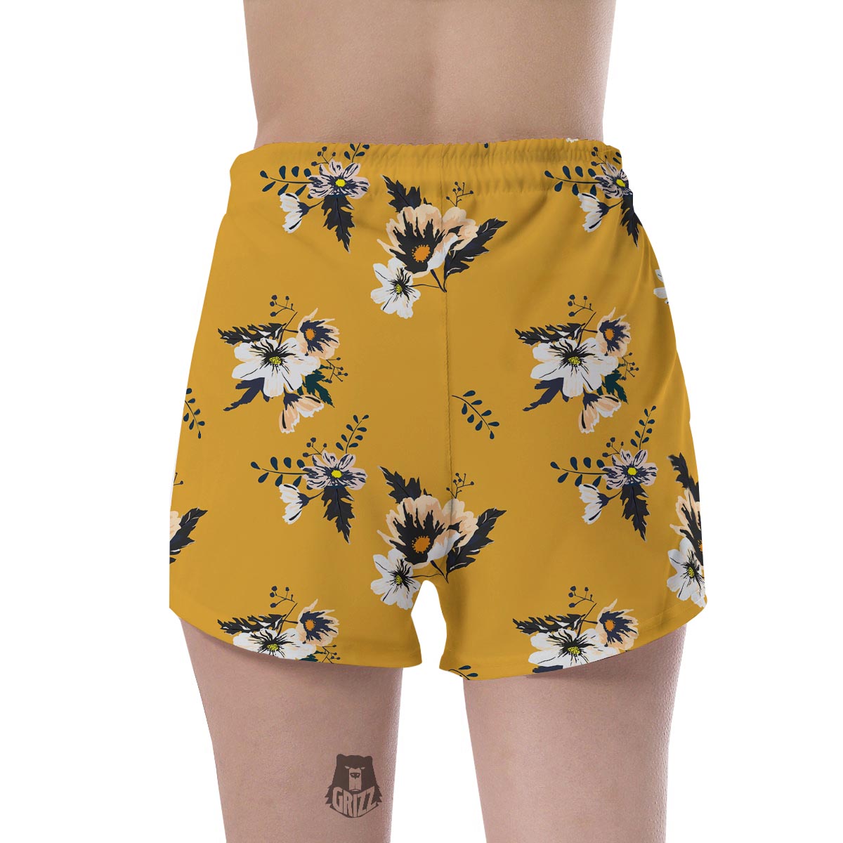 Yellow Flower Print Women's Shorts-grizzshop