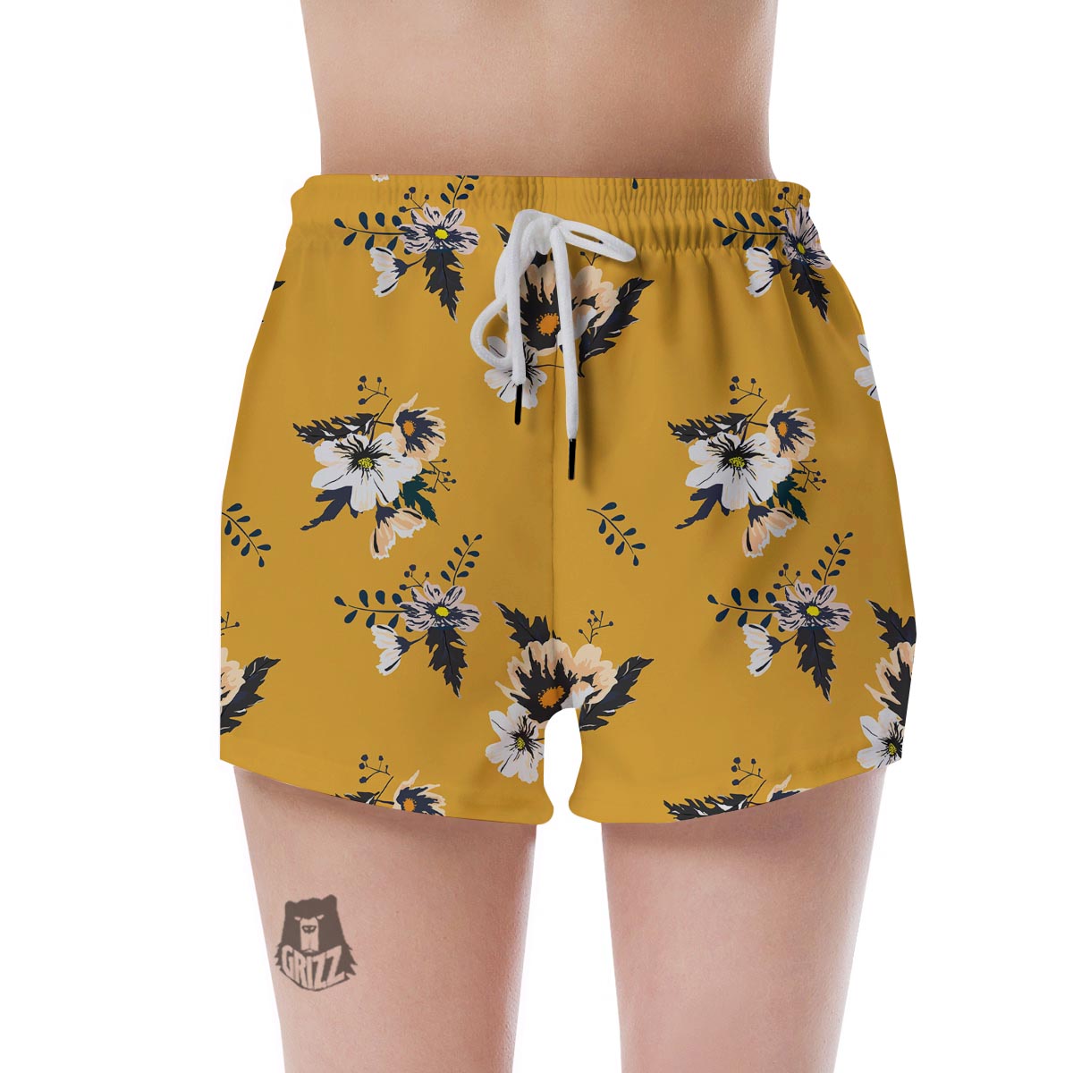 Yellow Flower Print Women's Shorts-grizzshop