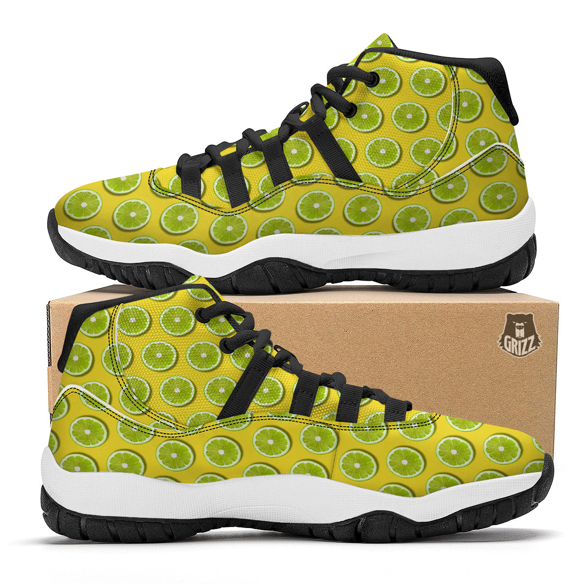Yellow Geen Lime Sliced Print Pattern Black Bball Shoes-grizzshop