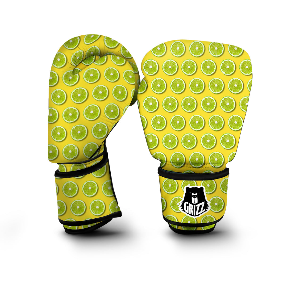 Yellow Geen Lime Sliced Print Pattern Boxing Gloves-grizzshop