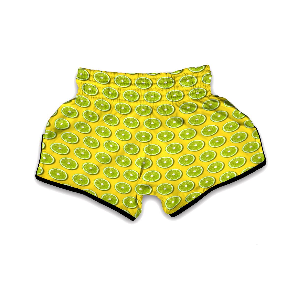 Yellow Geen Lime Sliced Print Pattern Muay Thai Boxing Shorts-grizzshop