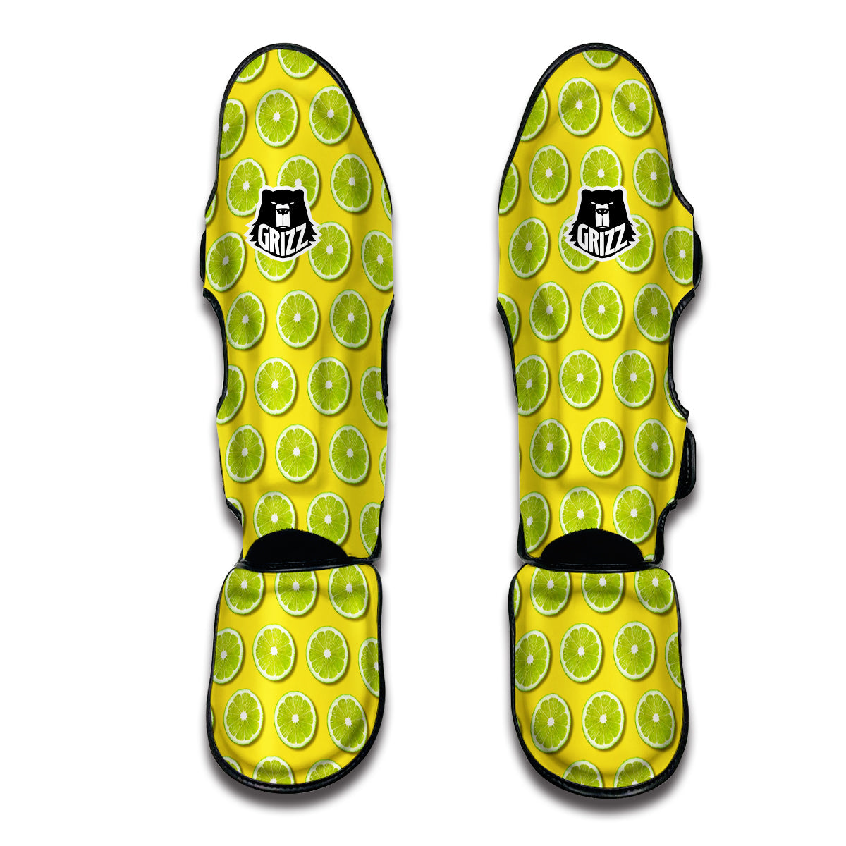 Yellow Geen Lime Sliced Print Pattern Muay Thai Shin Guards-grizzshop