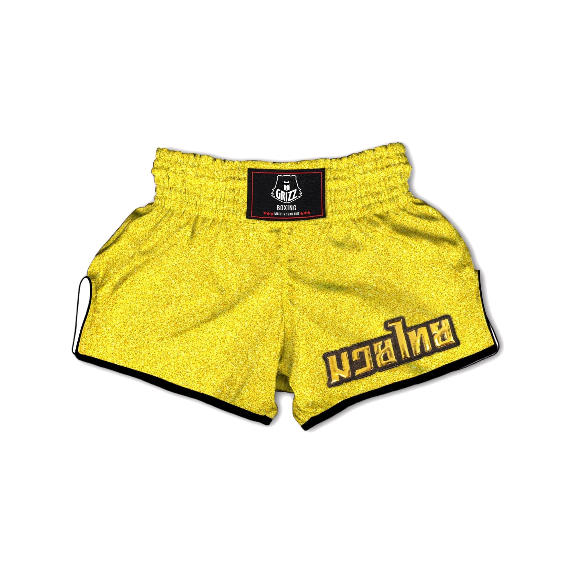 Yellow Glitter Artwork Print Muay Thai Boxing Shorts-grizzshop