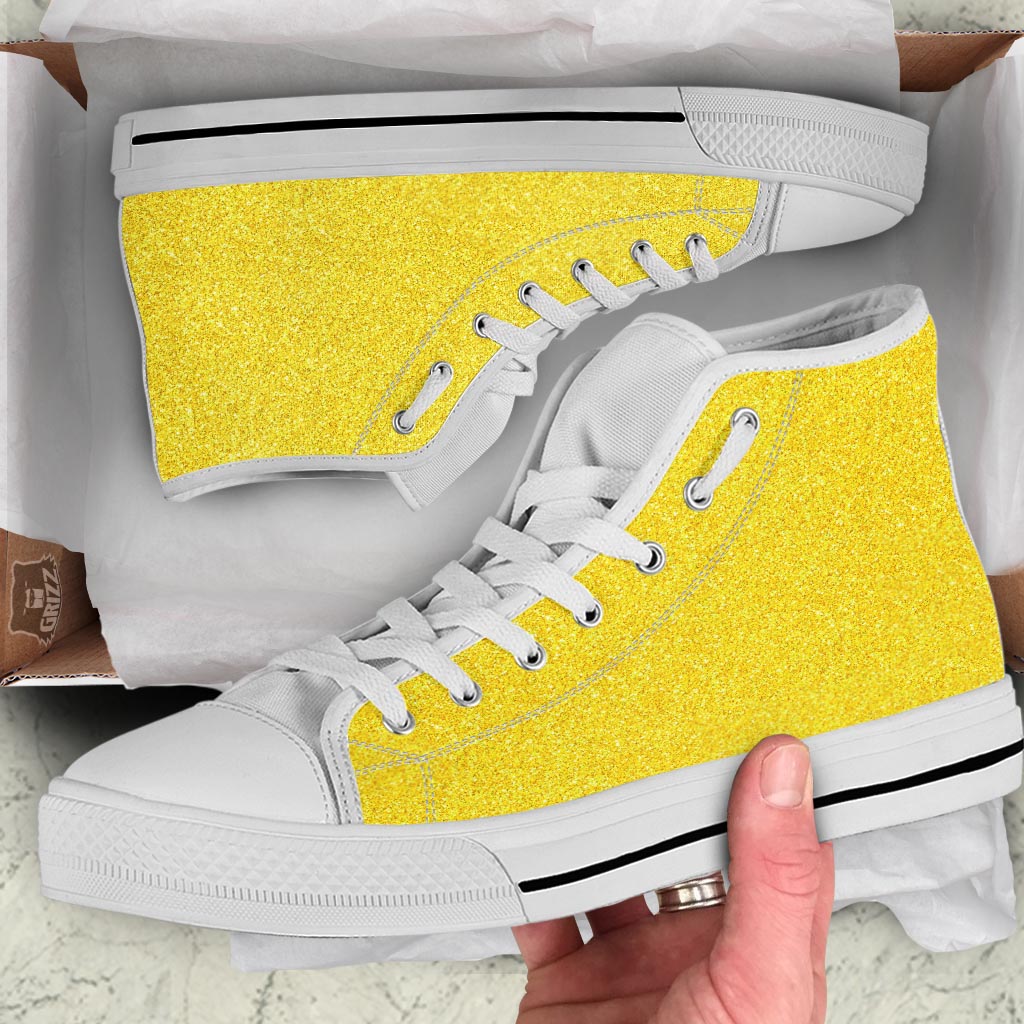 Yellow Glitter Artwork Print White High Top Shoes-grizzshop