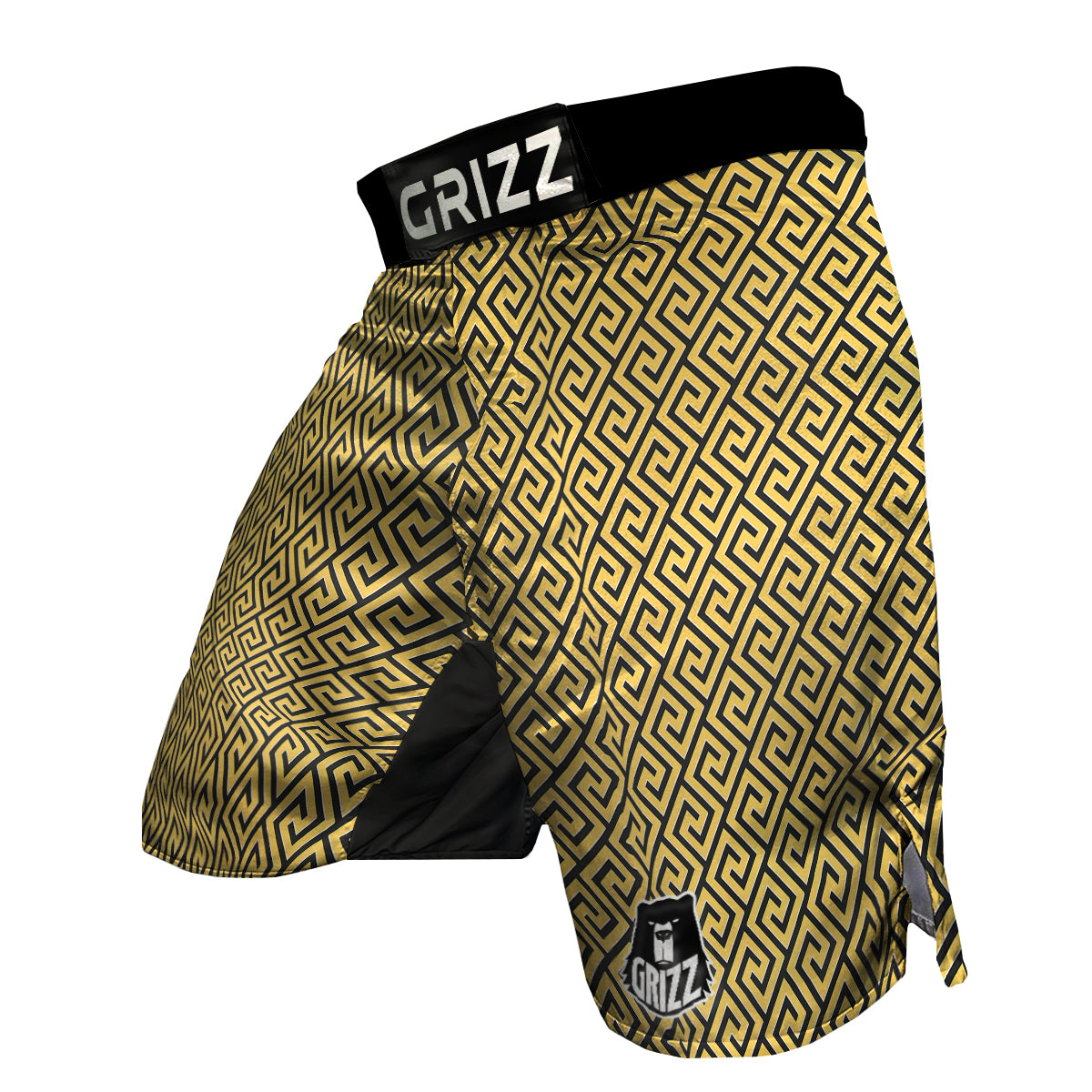 Yellow Greek Key Print Pattern MMA Shorts-grizzshop