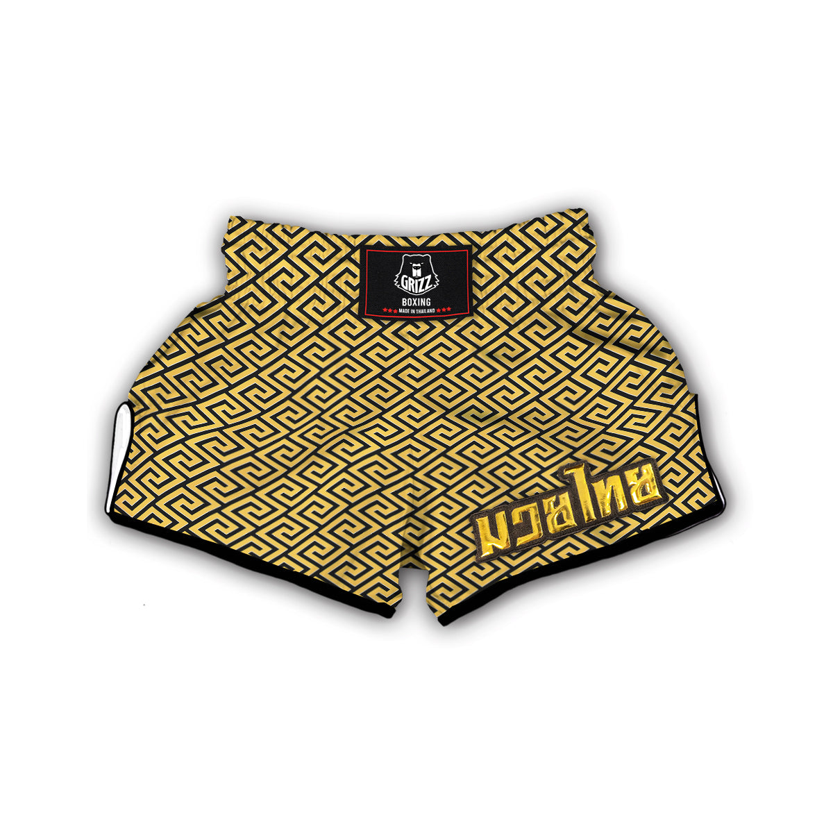 Yellow Greek Key Print Pattern Muay Thai Boxing Shorts-grizzshop