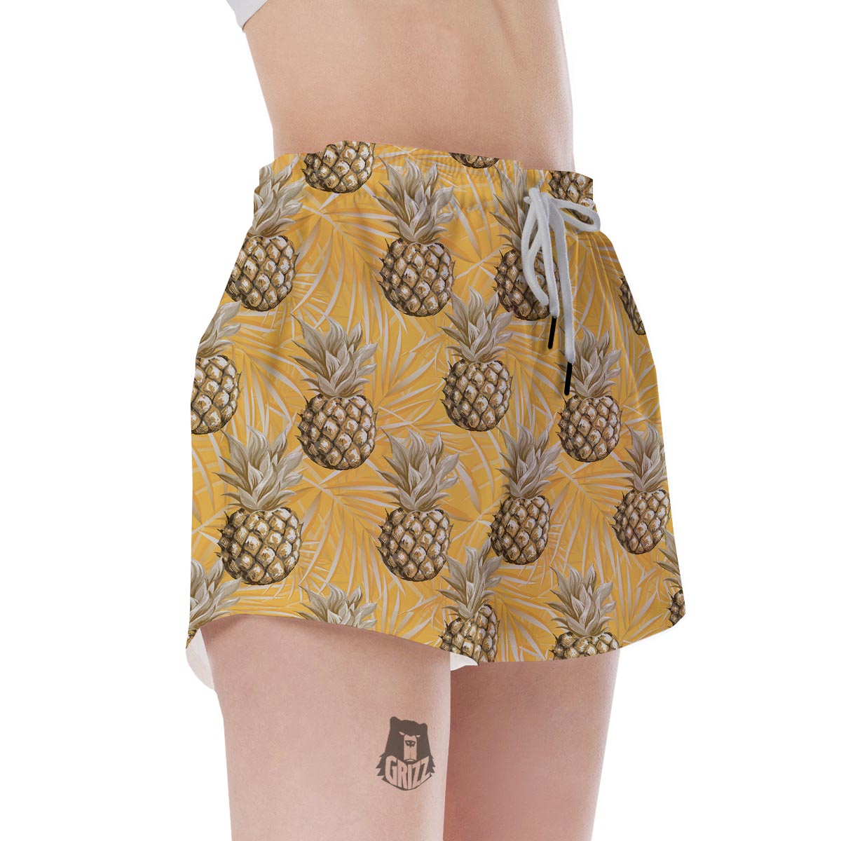 Yellow Hawaiian Pineapple Print Women's Shorts-grizzshop